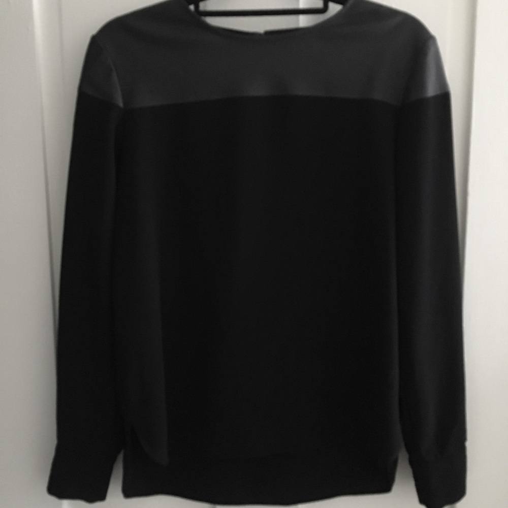 Zara Long Sleeved Blouse with Faux-leather Detail